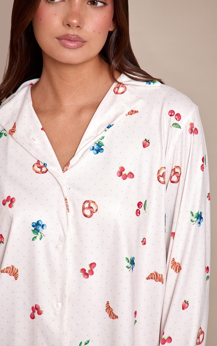 Cream Berry and Polka Dot Print Long Sleeve Button Through Pj Set image 4