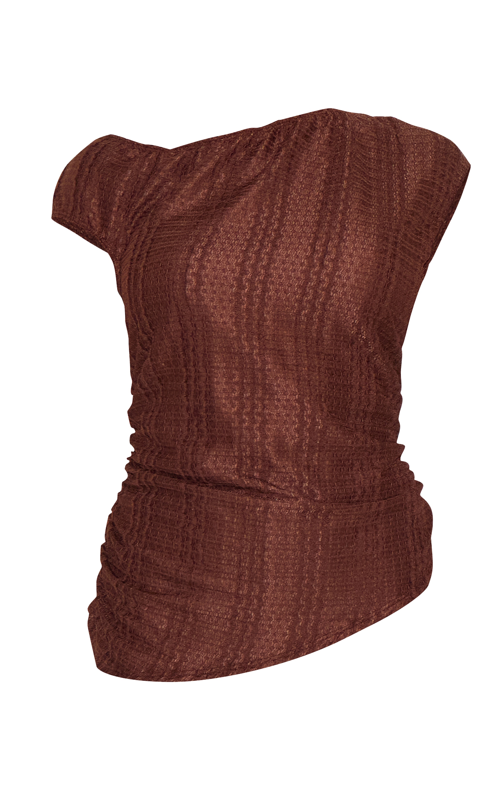 Petite Chocolate Asymmetric Textured Off Shoulder Top image 5