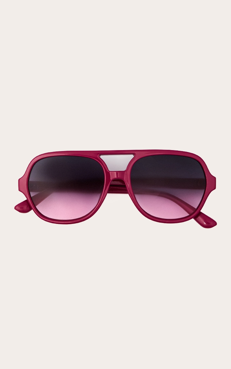 Burgundy Plastic Frame Burgundy Tinted Lens Aviator Sunglasses image 2