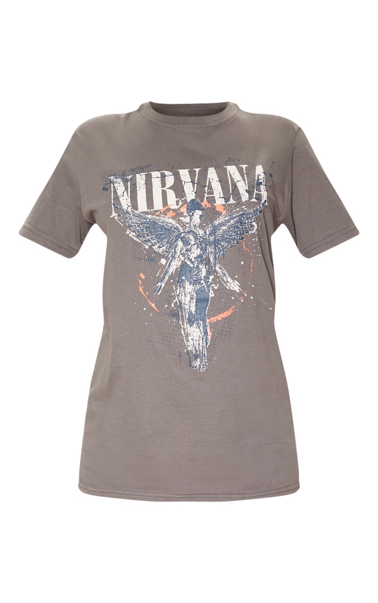Grey Nirvana Wings Print T Shirt Tops PrettyLittleThing
