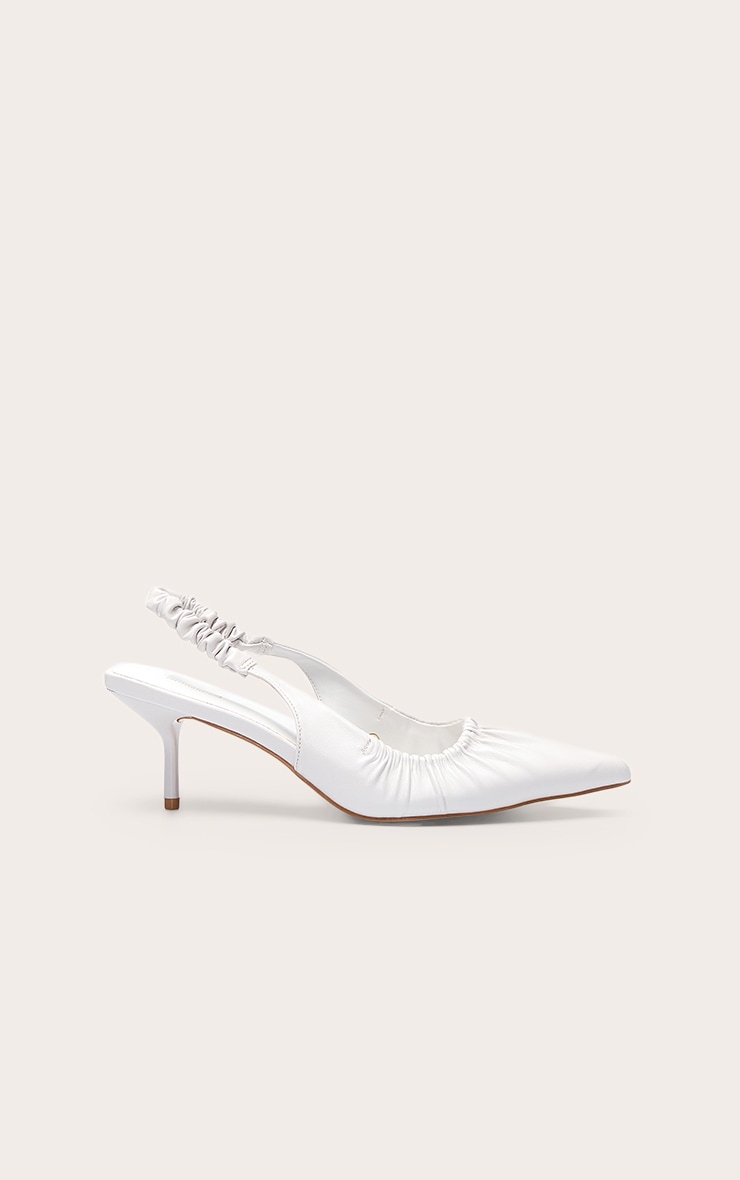 Cream Ruched Low Heel Sling Back Court Shoe image 2