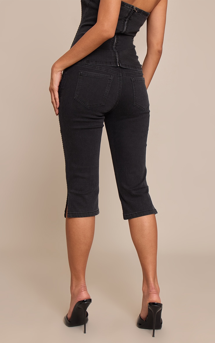 Pantalon capri en jean noir à strass image 3