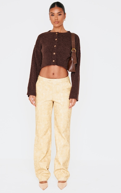 Premium Mustard Washed Faux Leather Pintuck Detail Straight Leg Pants