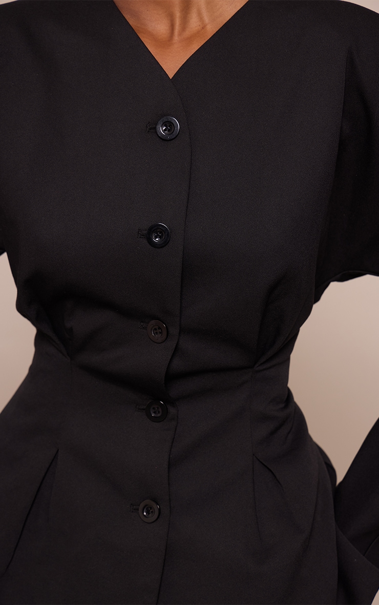 Black Cinched Waist Button Up Blazer image 4