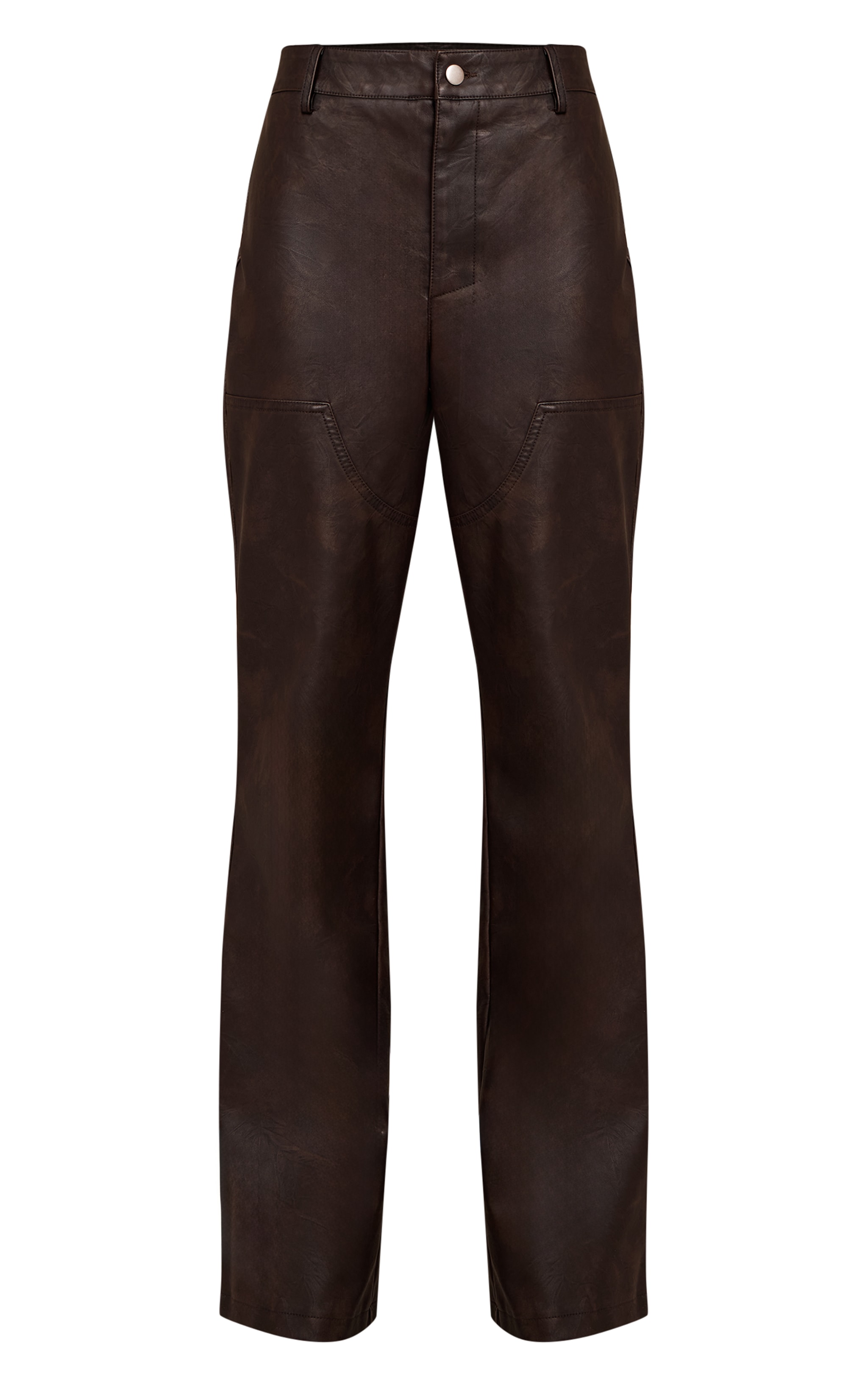 Dark Chocolate Faux Leather Seam Detail Pants image 5