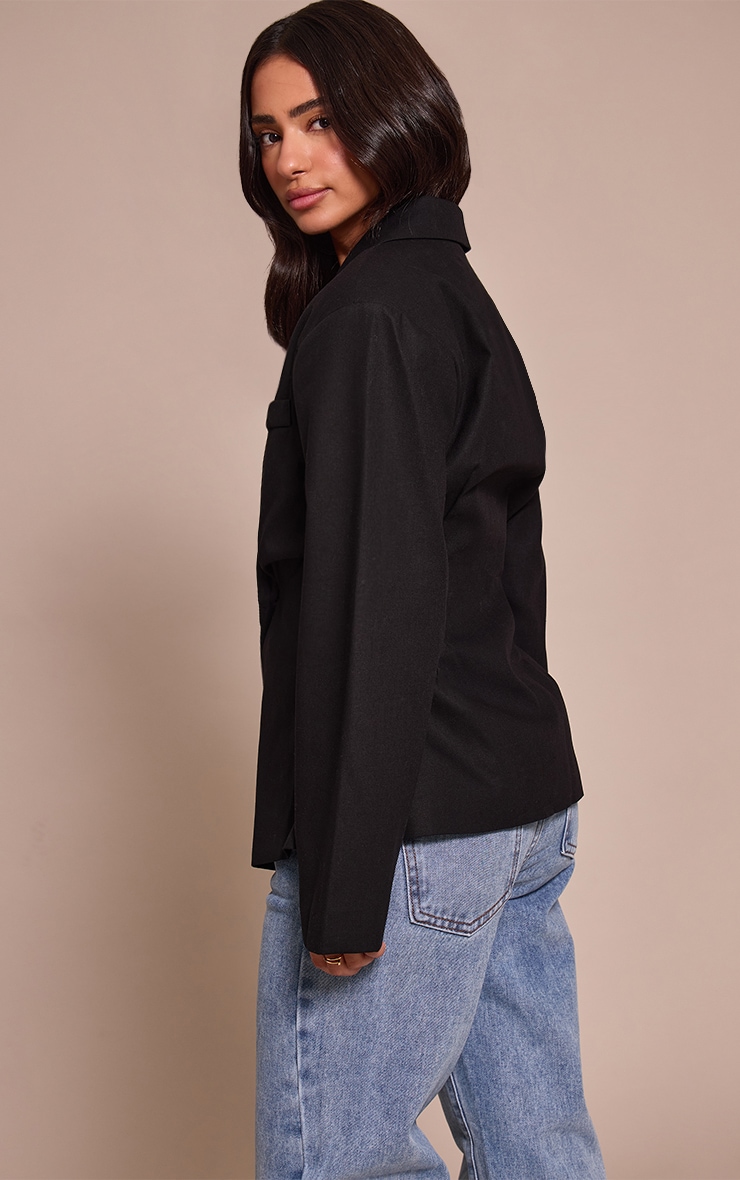 Petite Black Woven Cinched Waist Blazer image 2