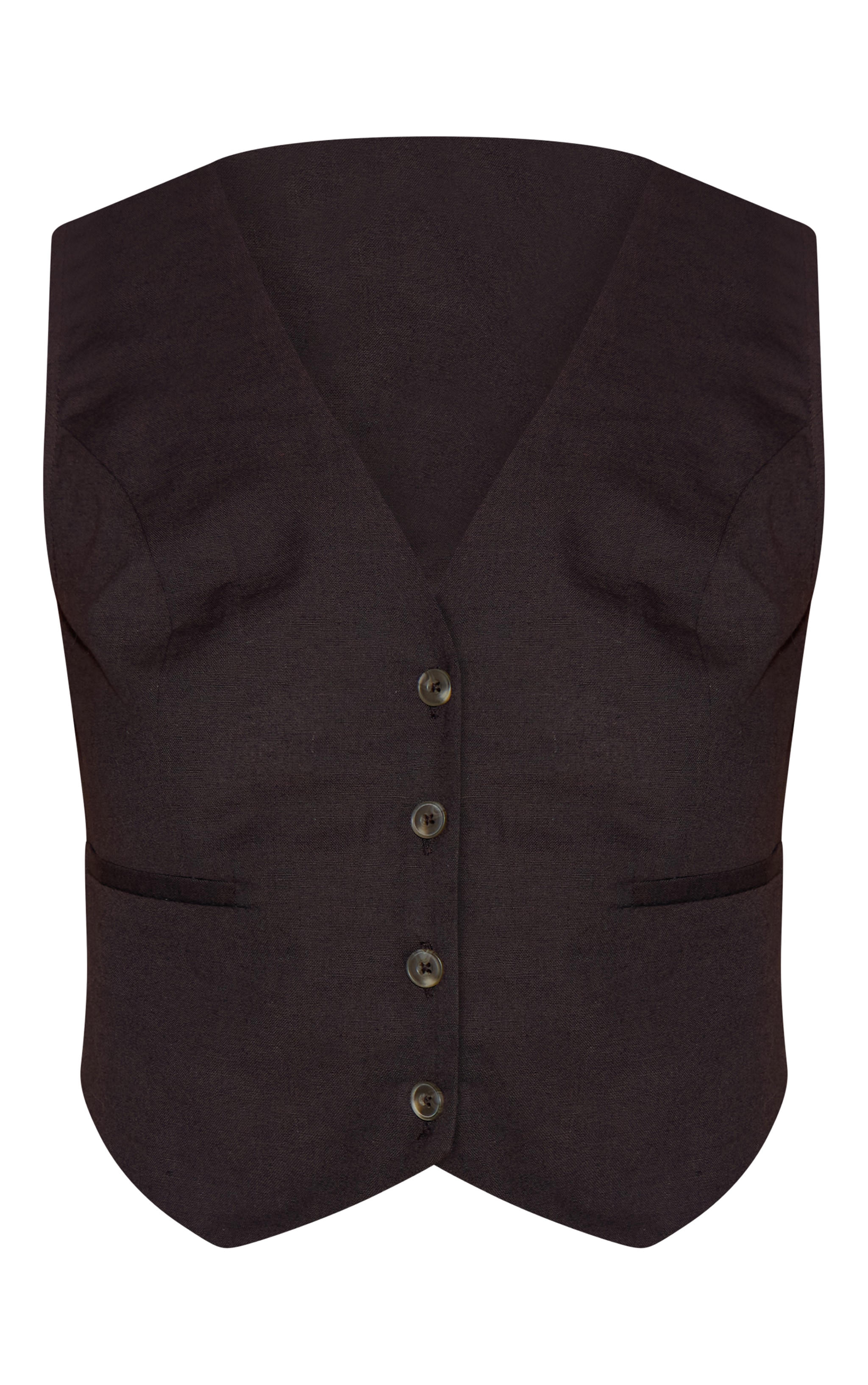 Chocolate Linen Look Boxy Detail Waistcoat image 5