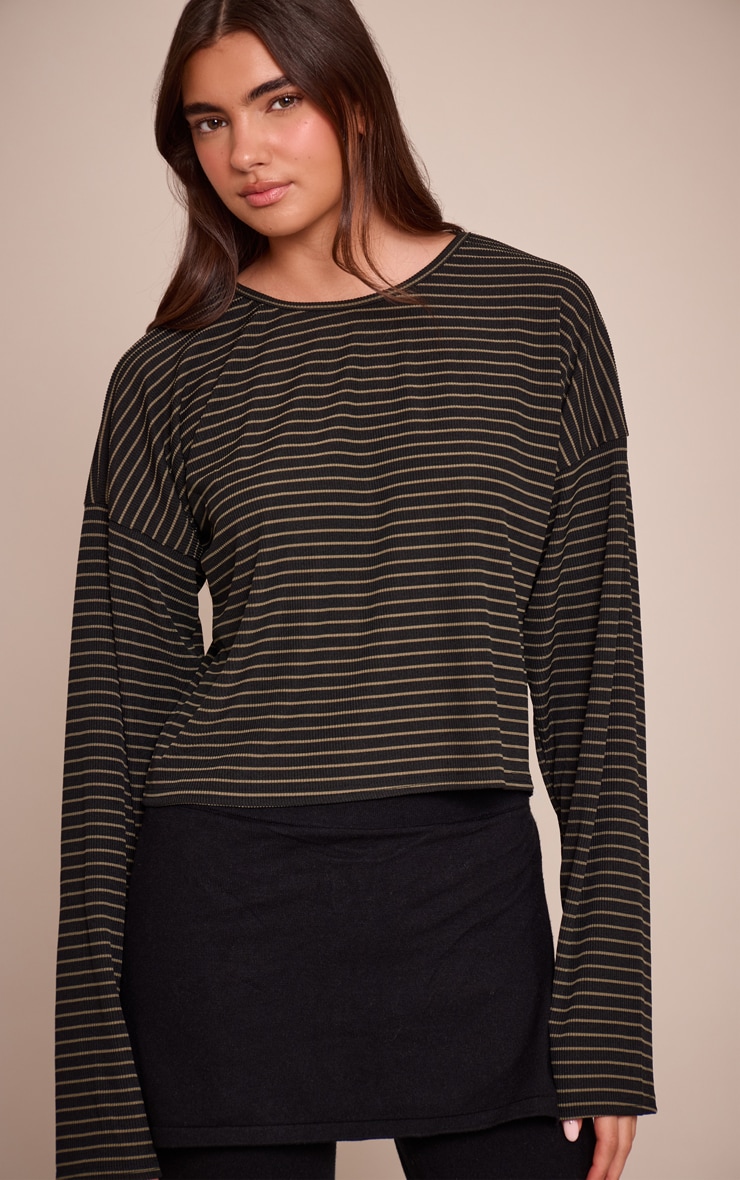 Multi Ribbed Stripe Oversized Slouchy Long Sleeve Top  image 1