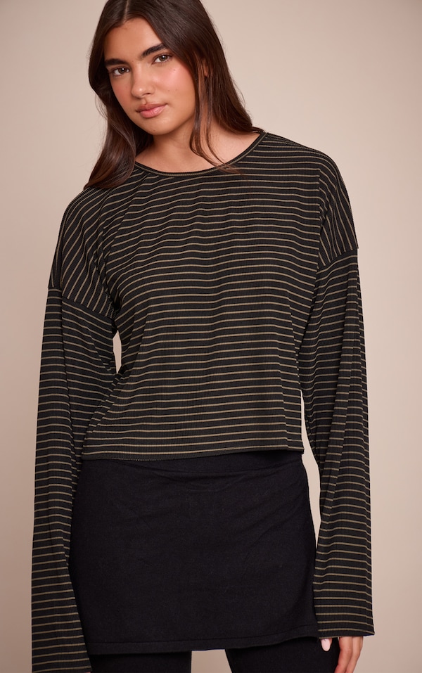 Multi Ribbed Stripe Oversized Slouchy Long Sleeve Top