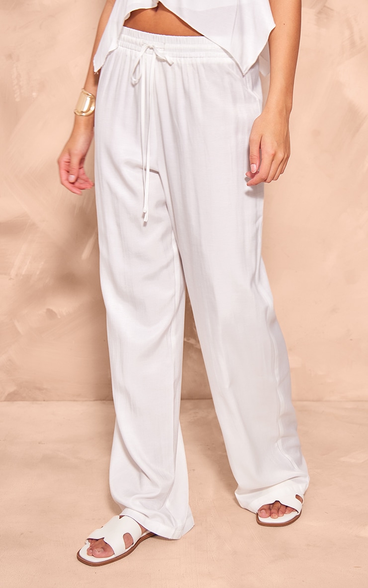 White Chiffon Drawstring Cargo Wide Leg Pants image 2