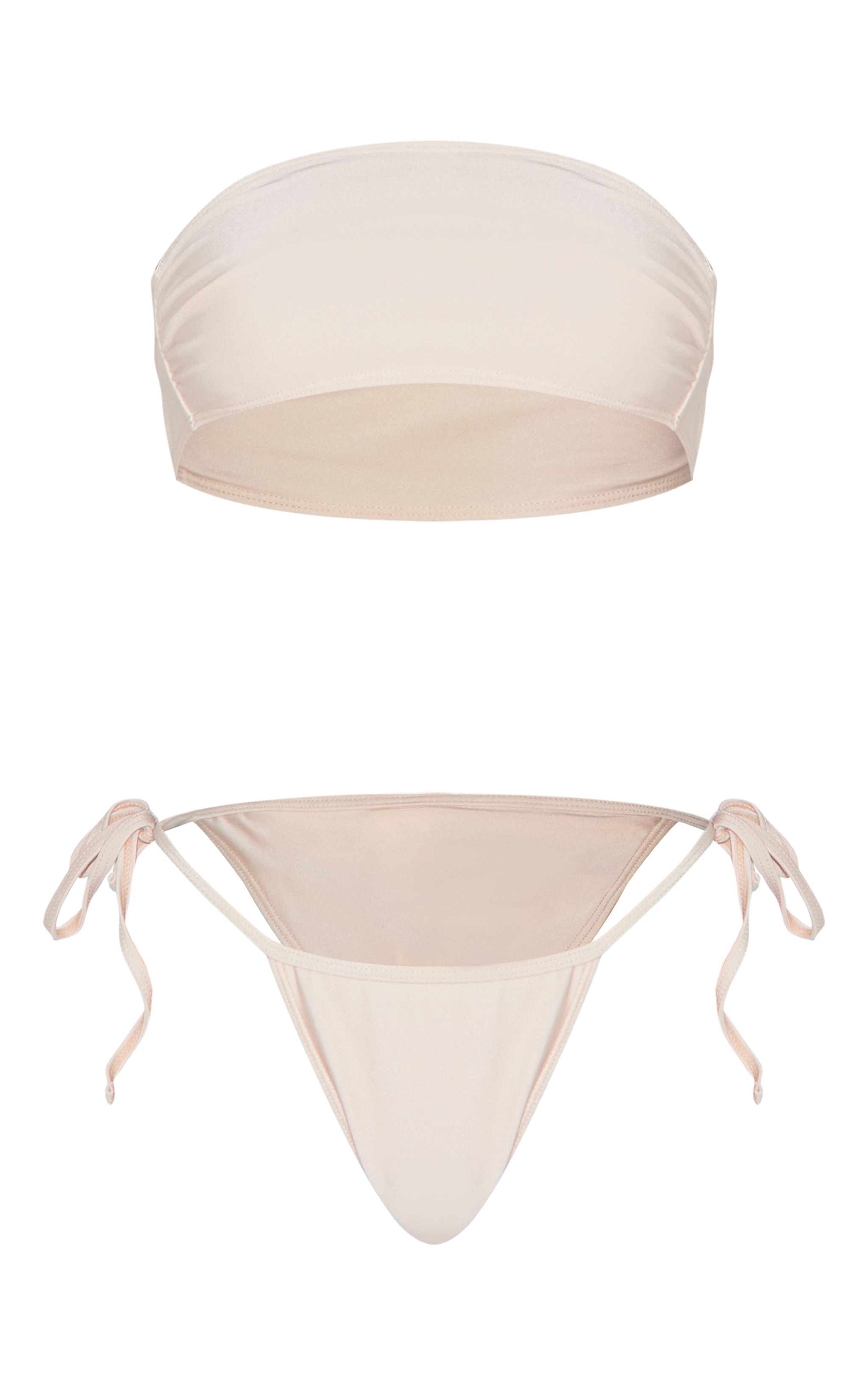 Cream Basic Bandeau And Tie Side Bikini Set image 5