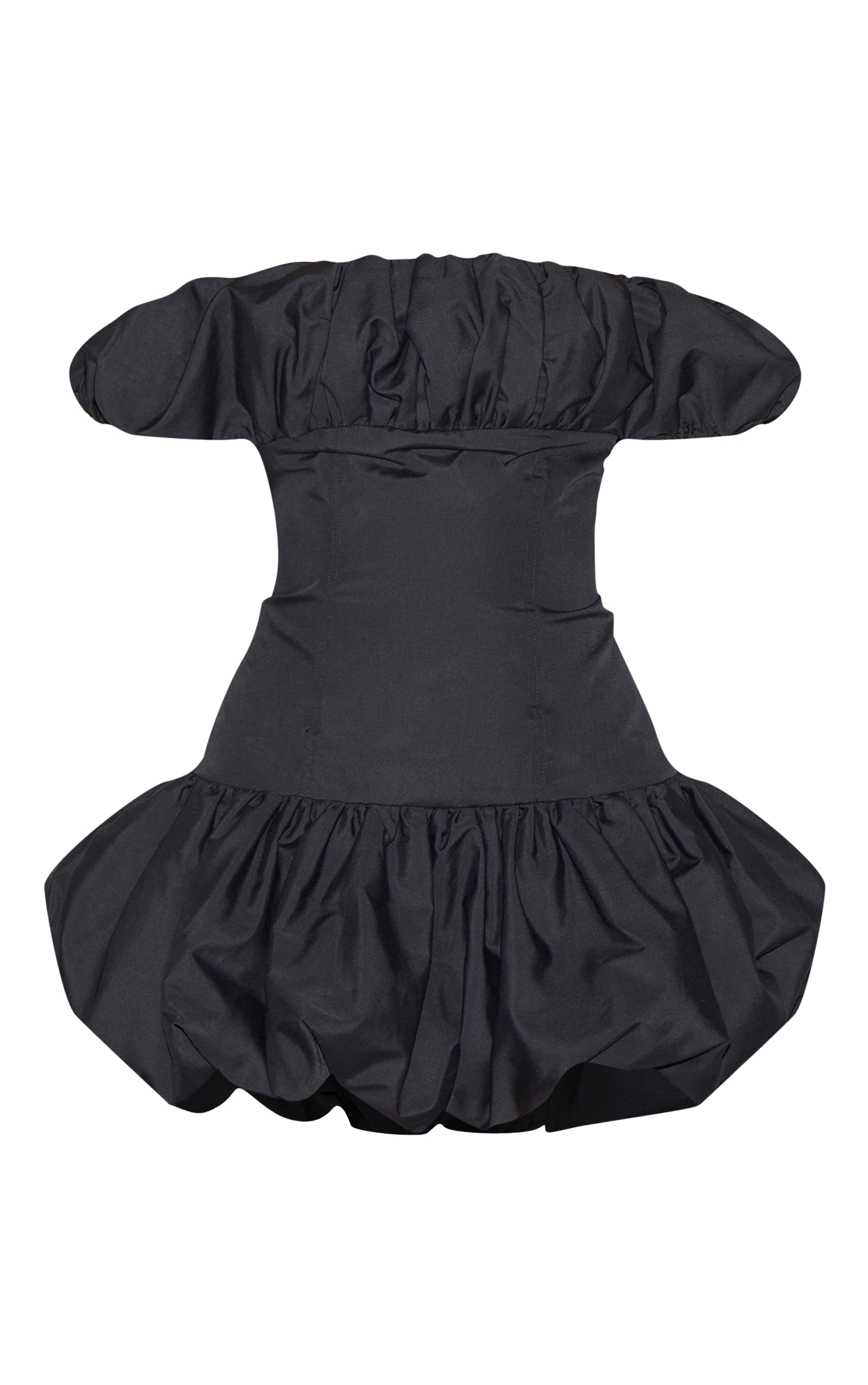 Black Ruched Bardot Puff Hem Bodycon Dress image 5