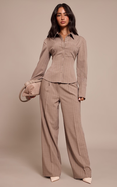 Petite Taupe Pinstripe Tailored Pant