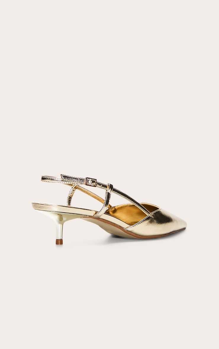 Gold PU Kitten Heel Sling Back Courts image 4