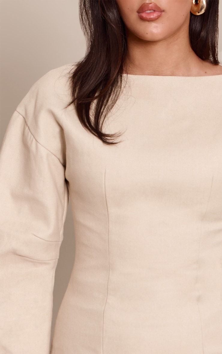 Cream Boat Neck Cocoon Sleeve Bodycon Dress image 4