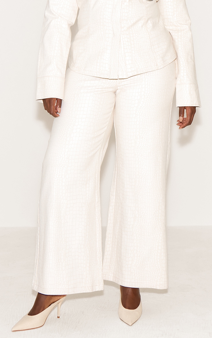 Plus Cream Snake Print Mid Waist Straight Leg Coated Jeans image 2