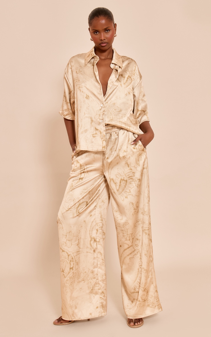 Pale Chartreuse Paisley Printed Satin Boxy Oversized Shirt image 3