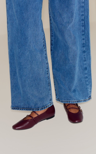 Ballerines rondes en PU bordeaux à boucles dorées