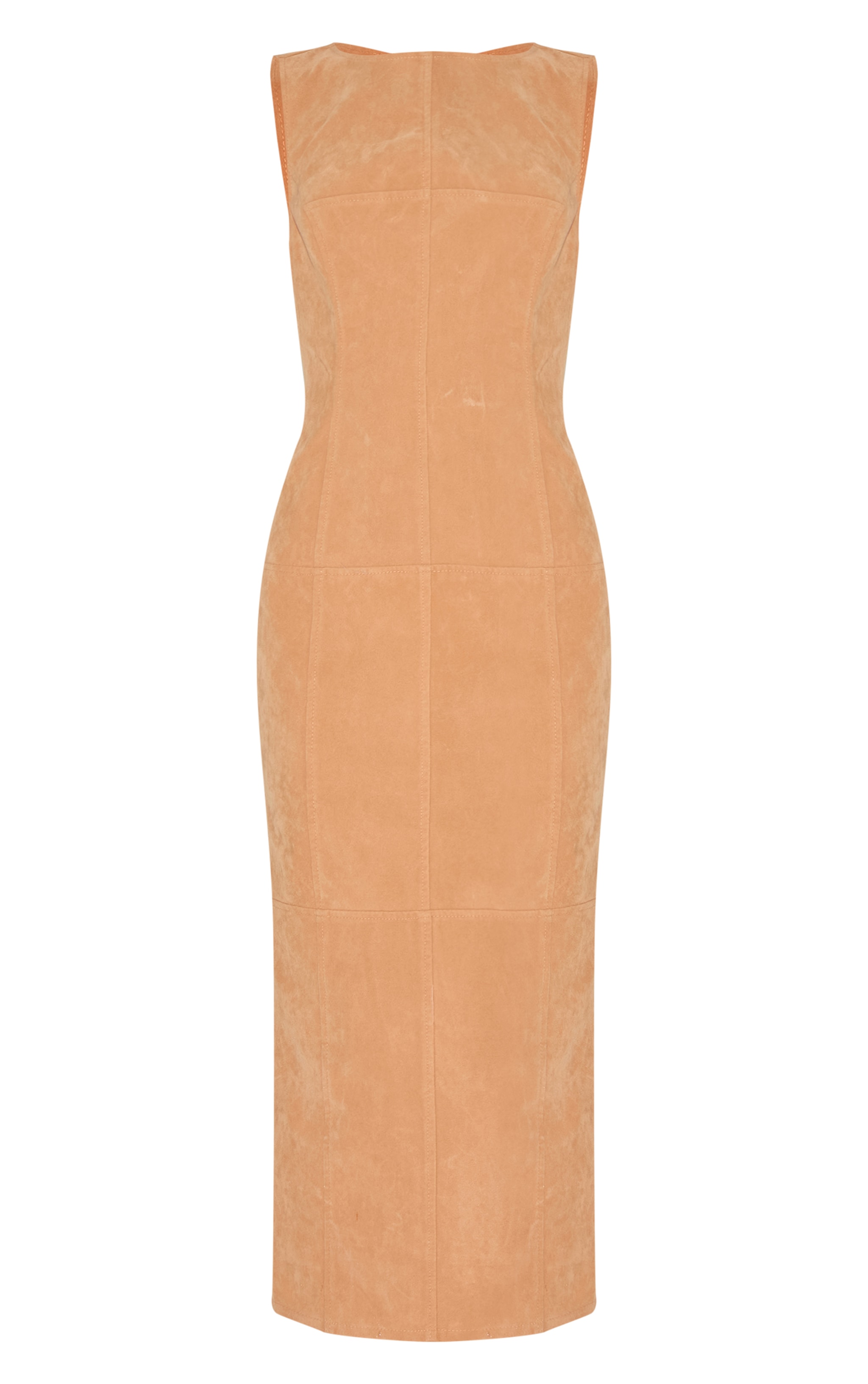 Butter Yellow Faux Suede Boat Neck Backless Maxi Dress image 5