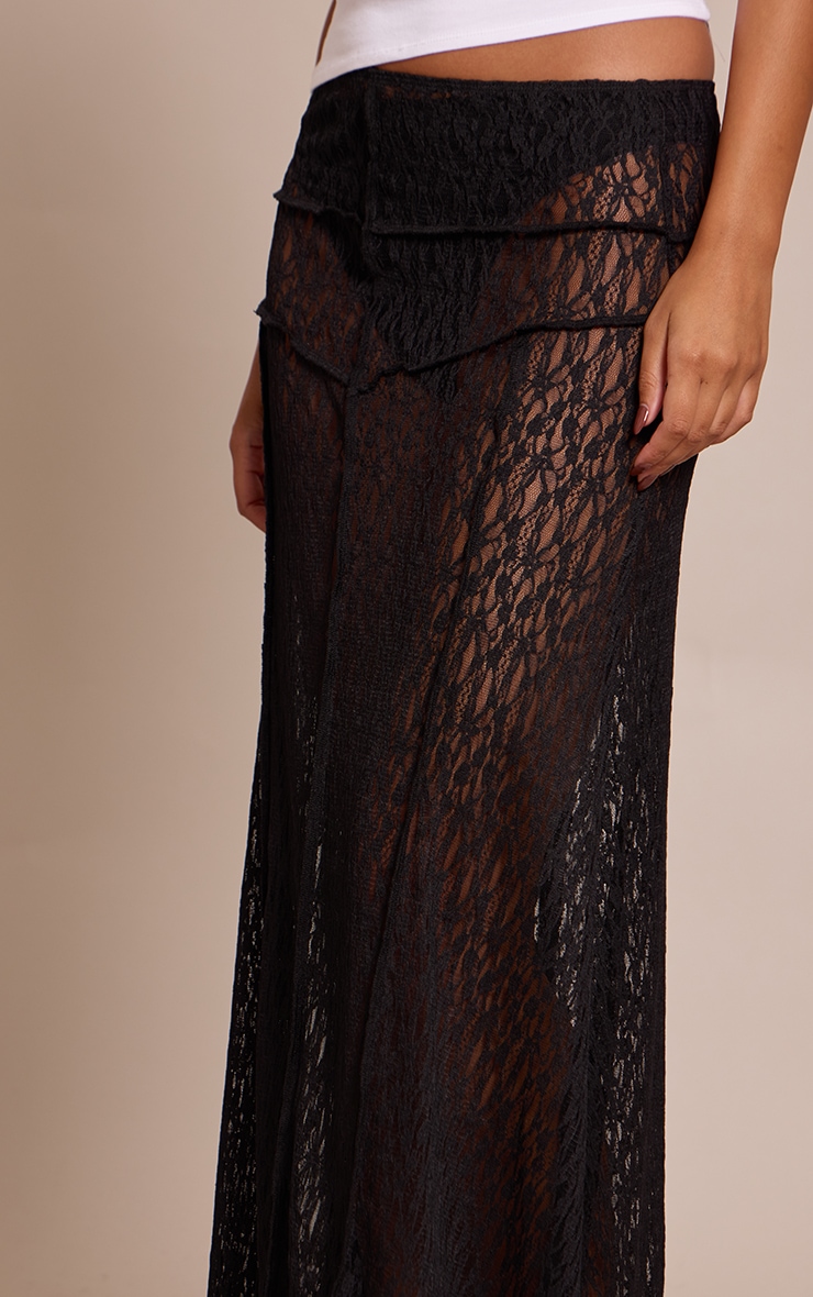 Black Lace Seam Detail Maxi Skirt image 4