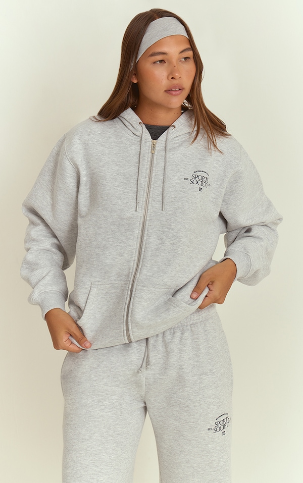 Ash Grey PLT Sports Society Full Zip Hoodie 