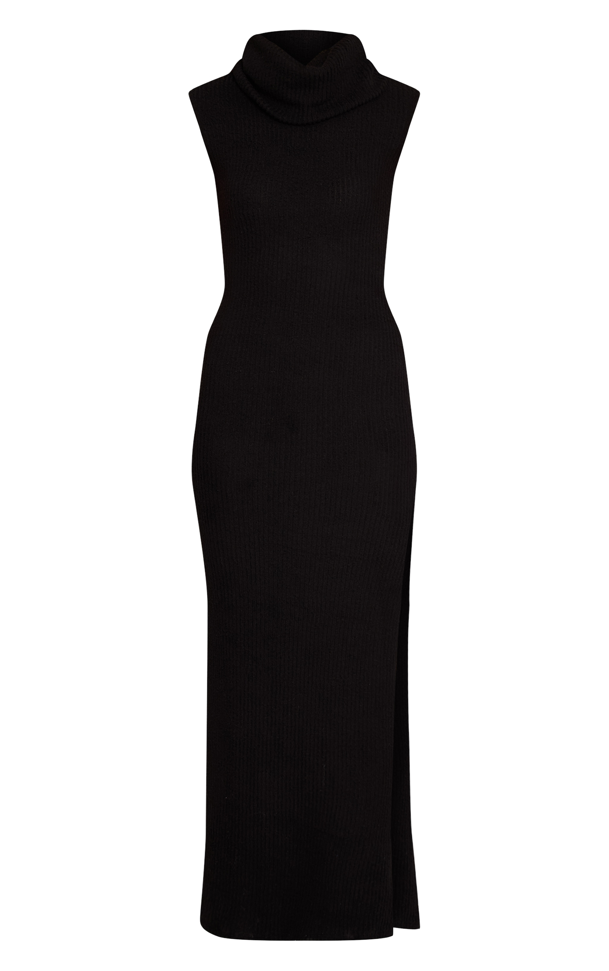 Black Brushed Rib Roll Neck Sleeveless Maxi Dress image 5