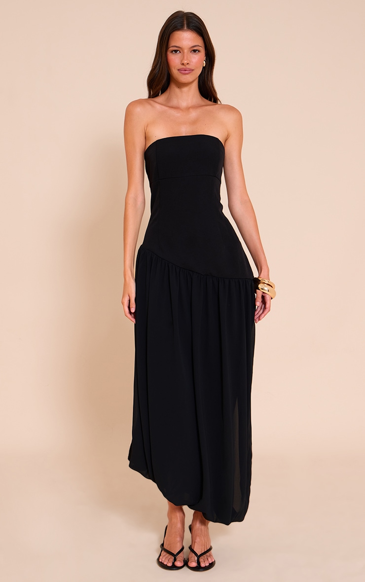 Black Chiffon Bandeau Balloon Hem Midaxi Dress image 1