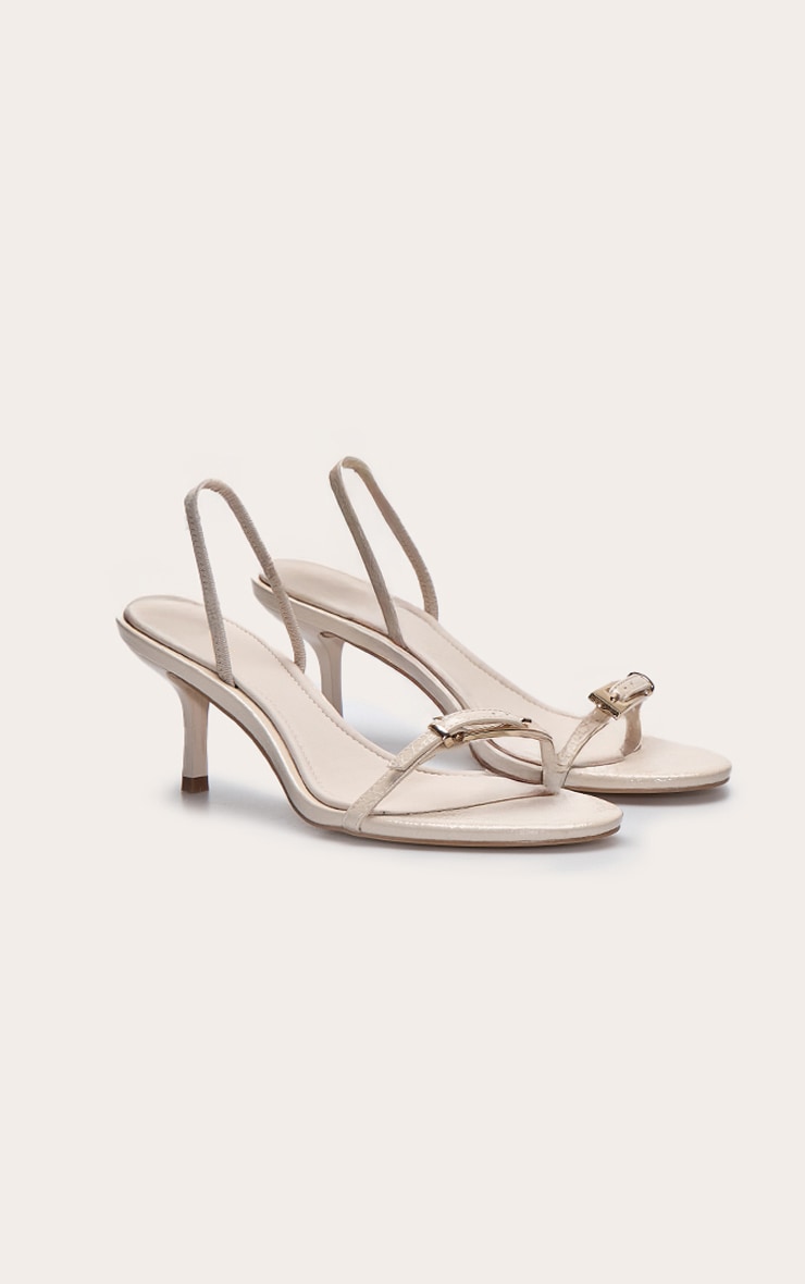 Cream Crinkle Buckle Sling Back Round Toe Heeled Sandal image 3