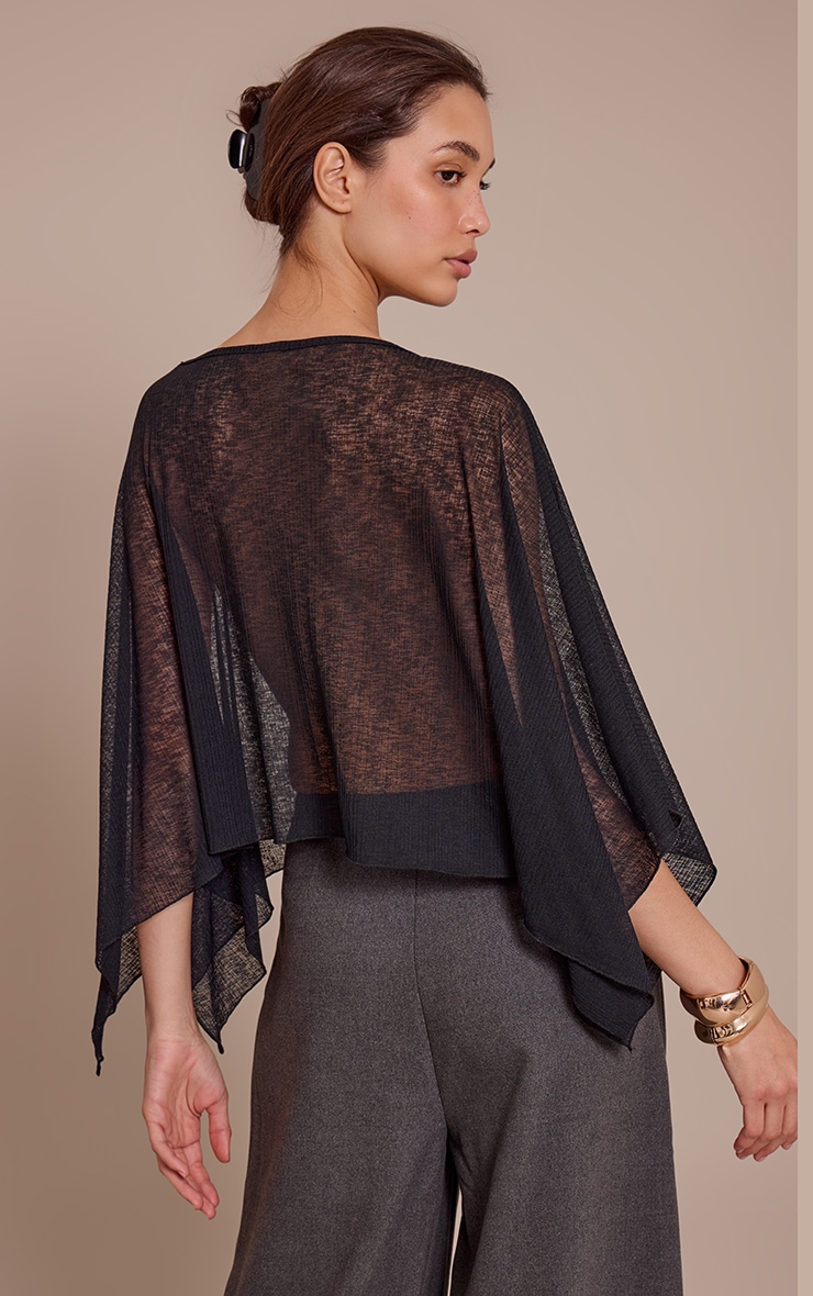 Top long style cape asymétrique en mesh dévoré côtelé chocolat image 2