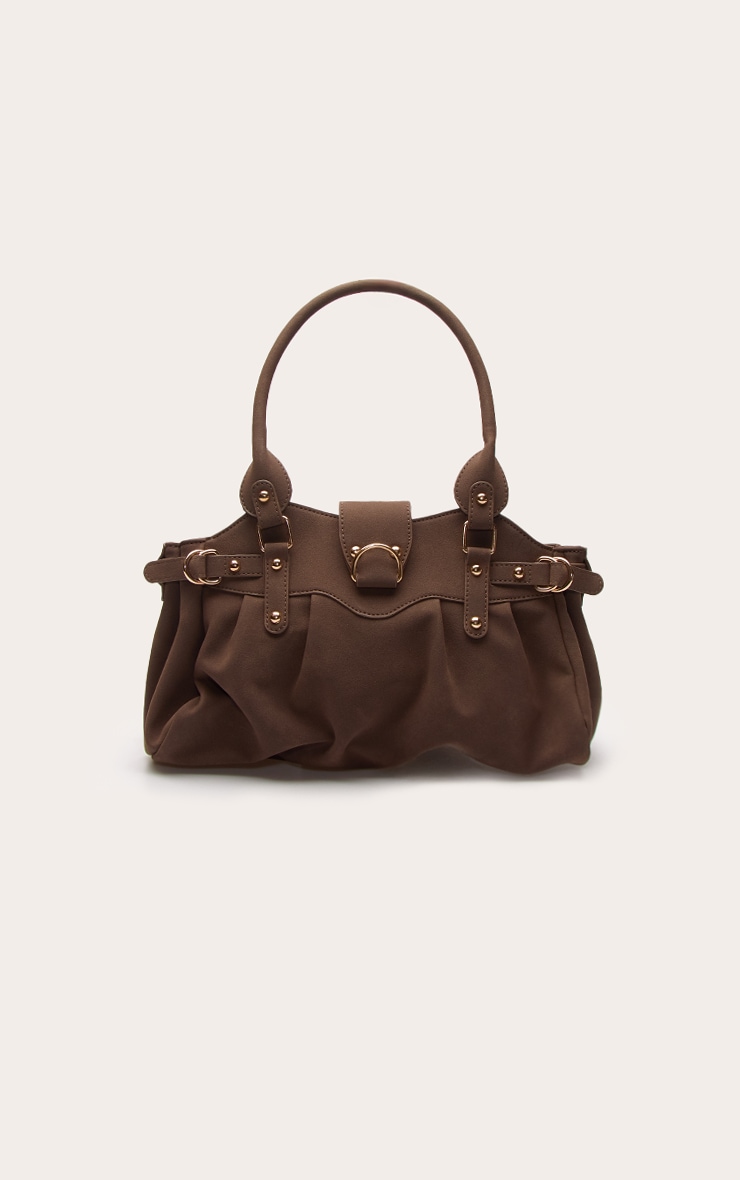 Sac à main en suédine chocolat froncé image 2