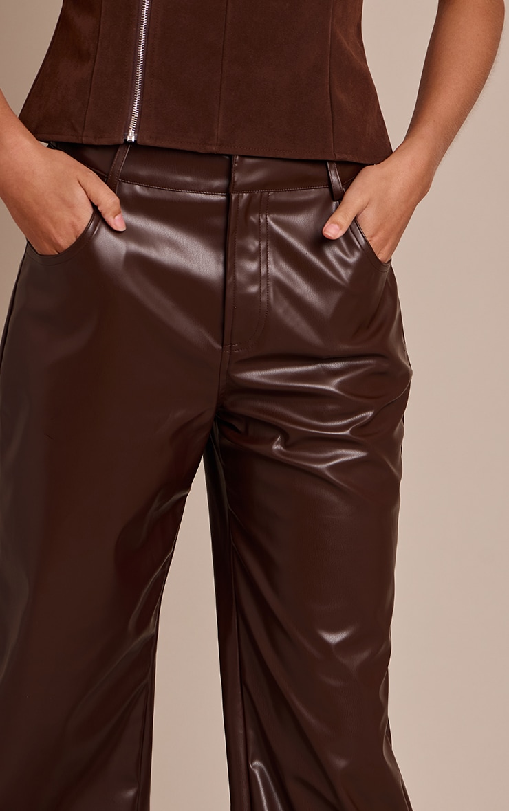 Pantalon droit en PU chocolat image 4