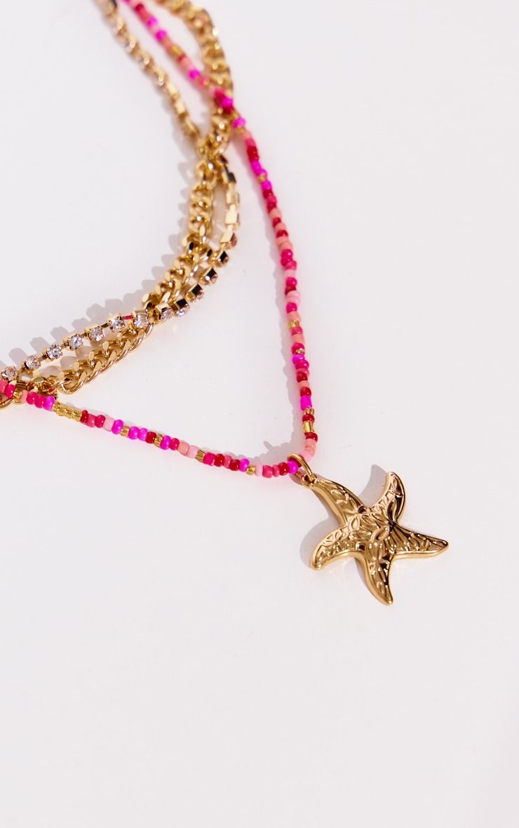 Gold Beaded Layered Starfish Necklace image 3