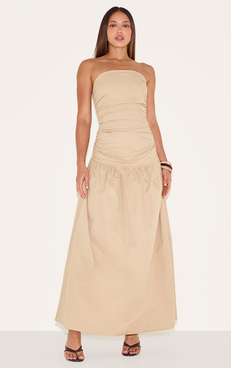 Tall Nude Bandeau Ruched Floaty Dress image 1