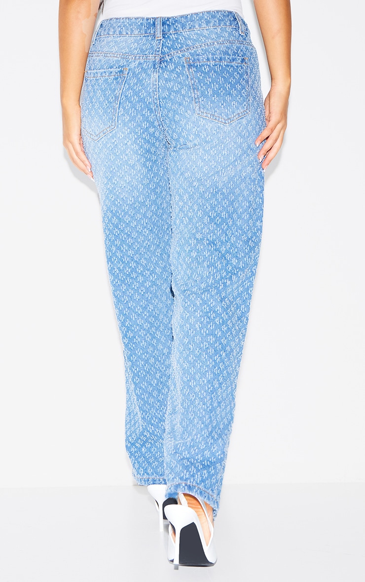 Petite Blue Textured Straight Leg Jeans image 3