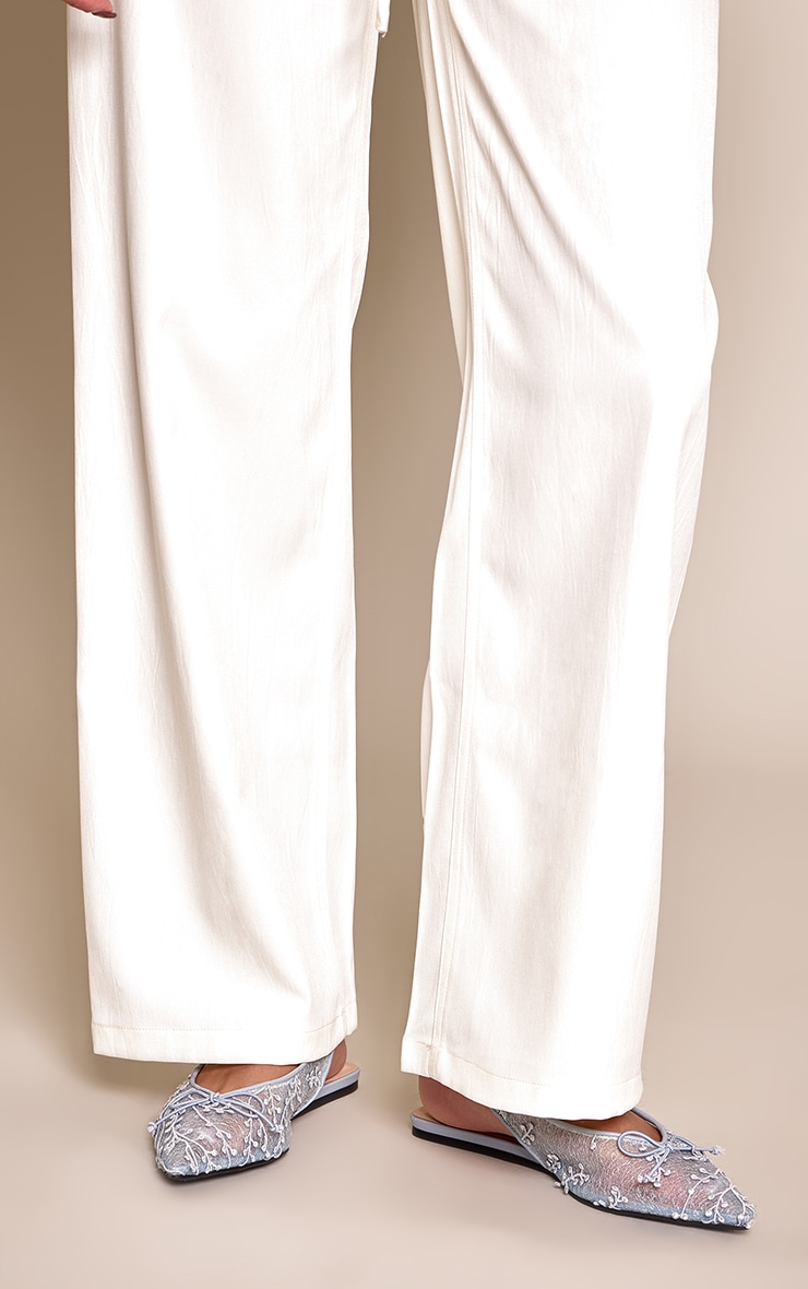 Blue Textured Mesh Bow Detail Slingback Ballet Flats