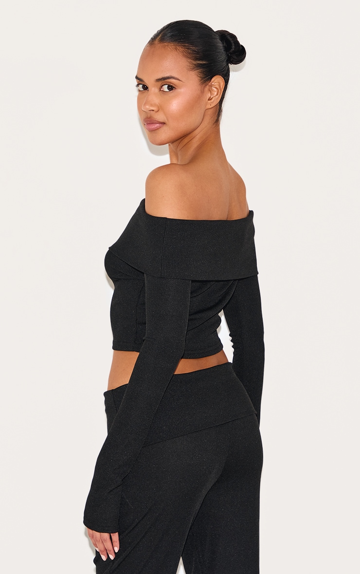 Black Rib Bardot Longline Foldover  Top image 2