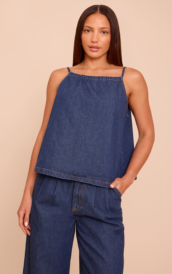 Tall Indigo Floaty Sleeveless Denim Top