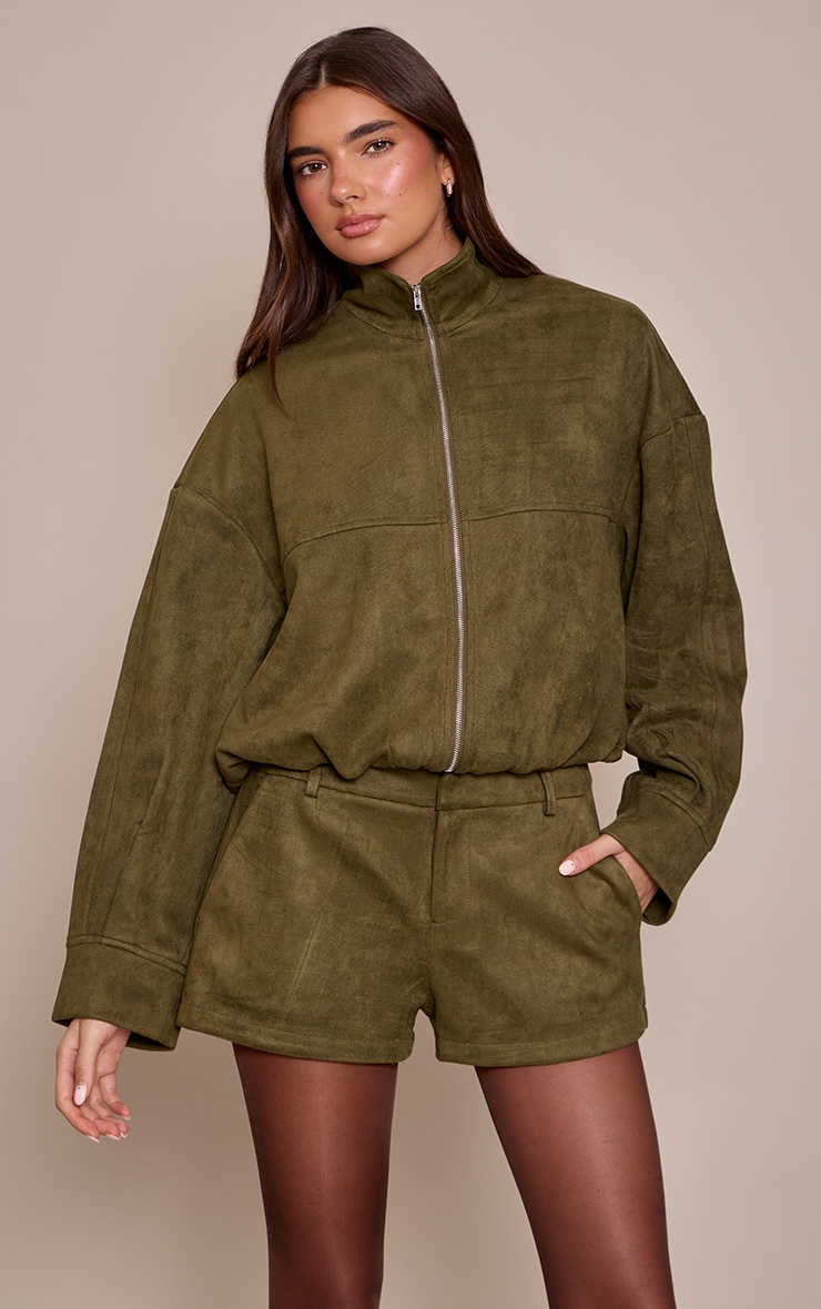 Khaki Faux Suede Tailored Shorts image 2