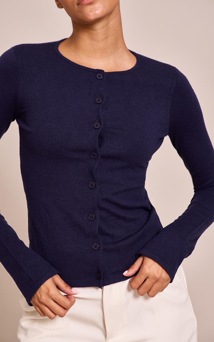 Navy Button Through Fine Knit Cardigan image 4