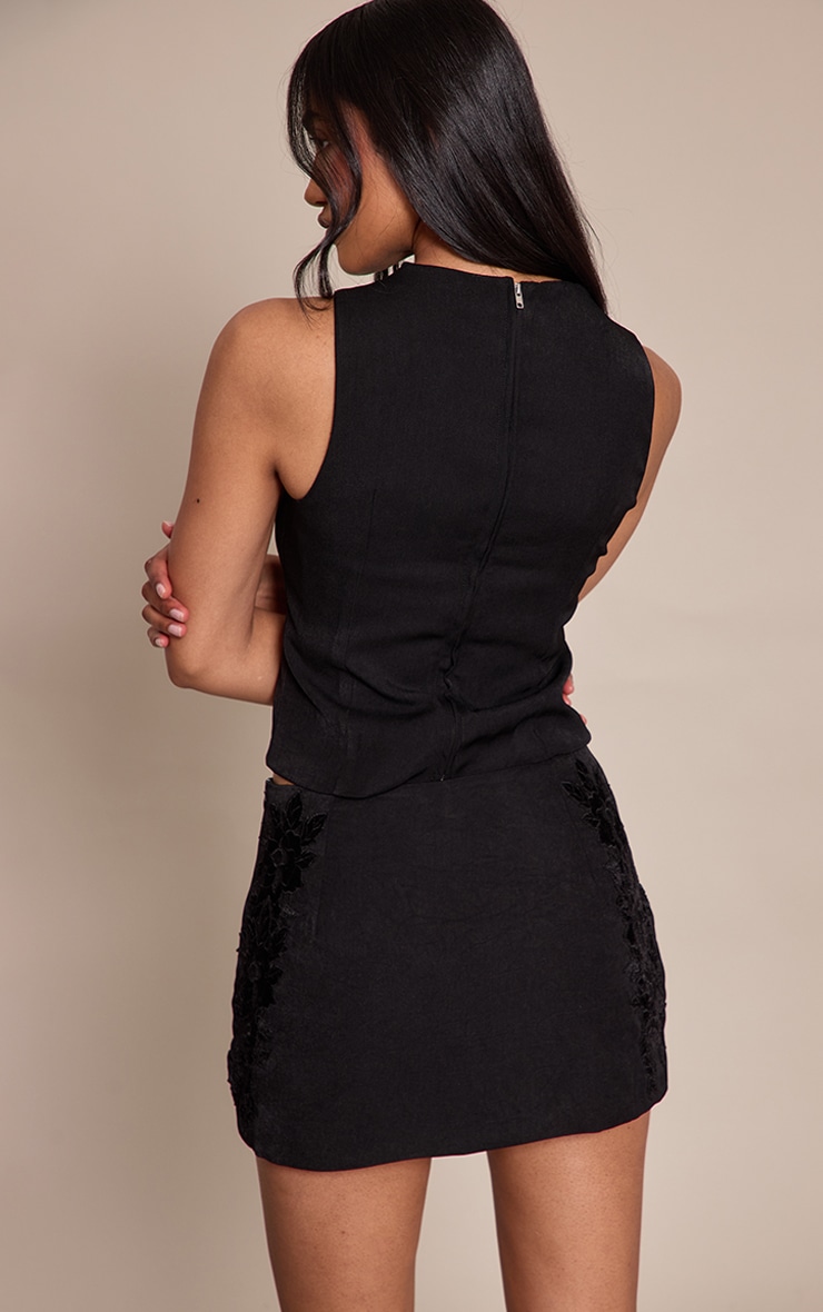 Black Woven Floral Velvet Mini Skirt  image 3