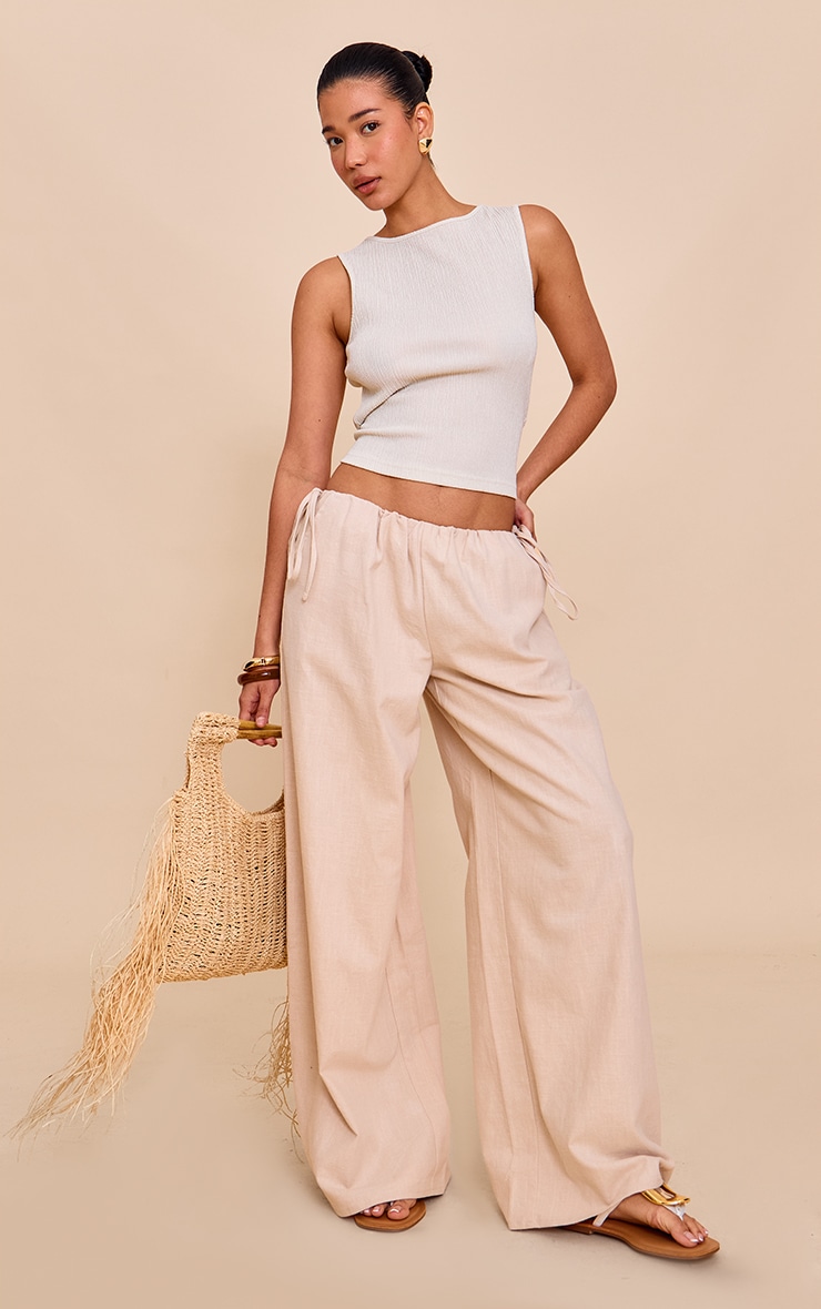 Cream Textured Boat Neck Sleeveless Top image 3