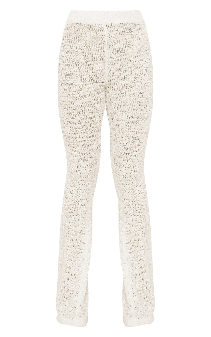 Pantalon flare crème en maille tricot effet bouloché image 5