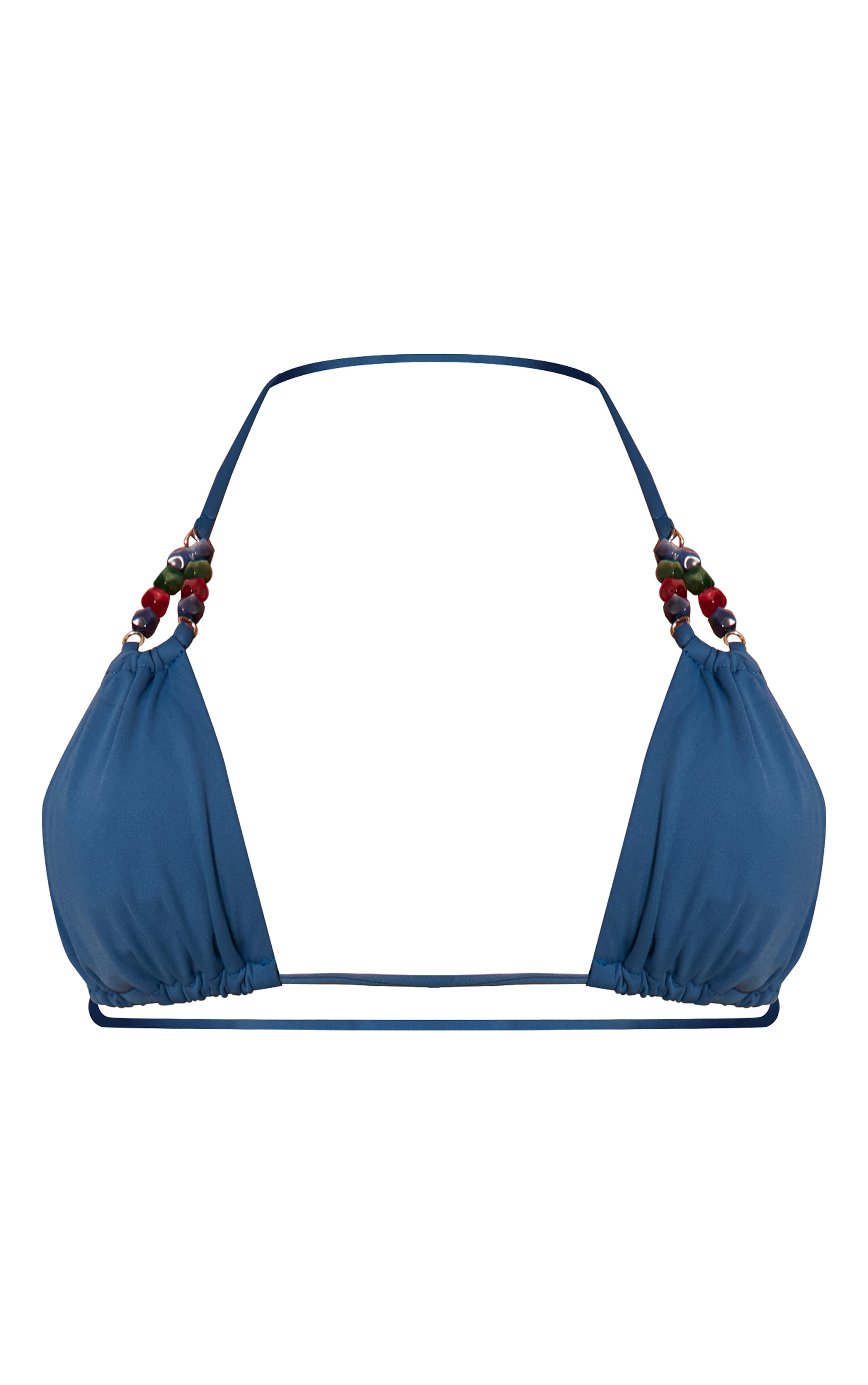 Blue Bead Trim Double Strap Triangle Bikini Top image 5