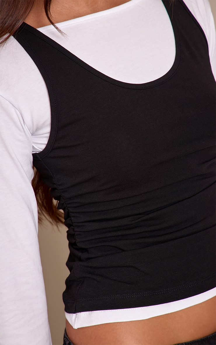 Black Cotton Overlay Detail Long Sleeve Top  image 4