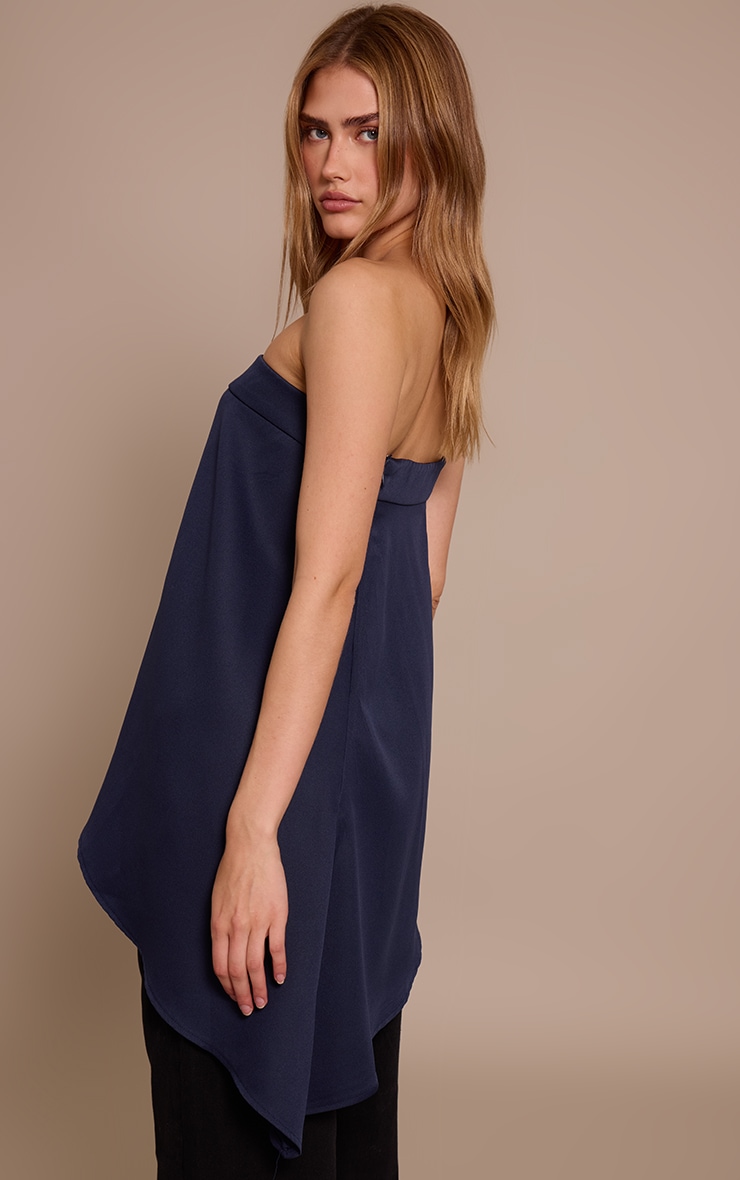Navy Woven Bandeau Asymmetric Hem Floaty Long Top image 4