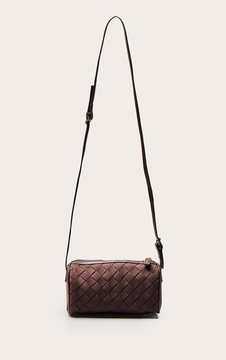 Chocolate Faux Suede Weave Cross Body Bag image 2