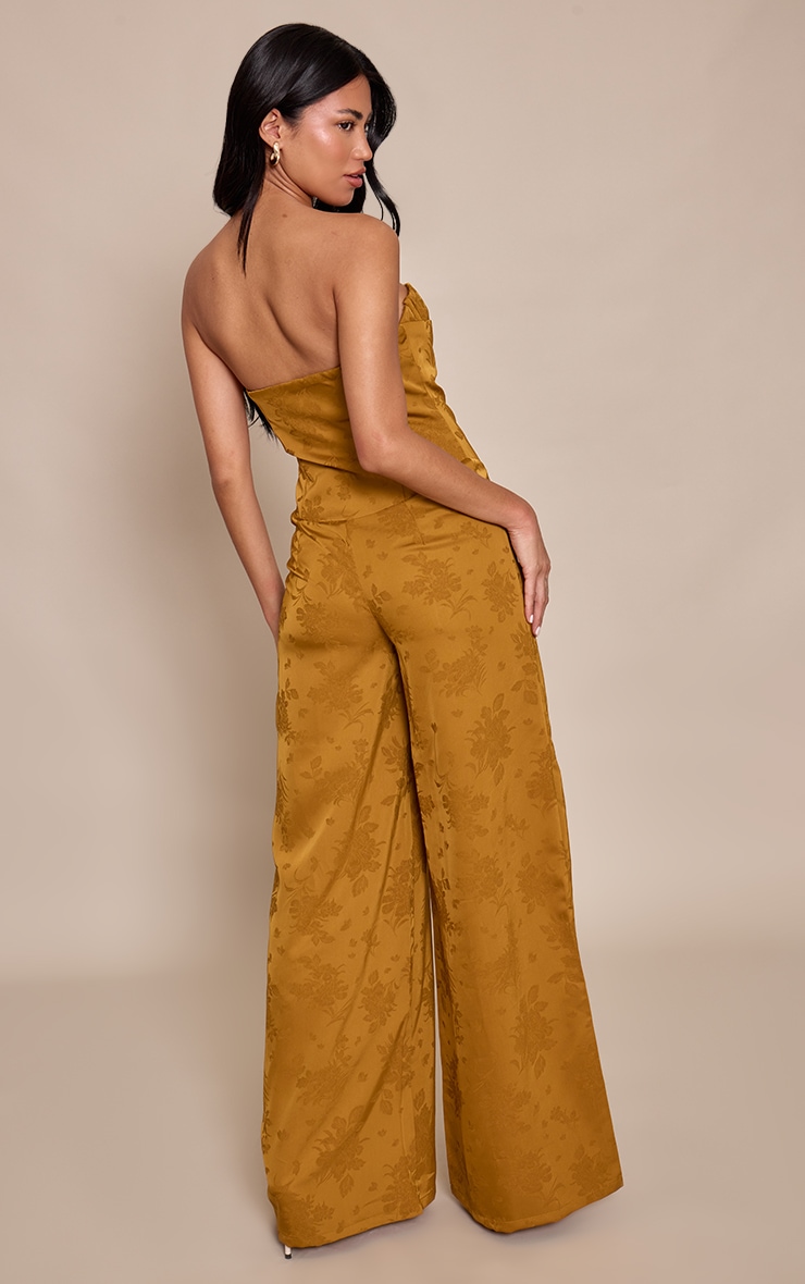 Chartreuse Satin Jacquard Bandeau Straight Leg Jumpsuit image 2