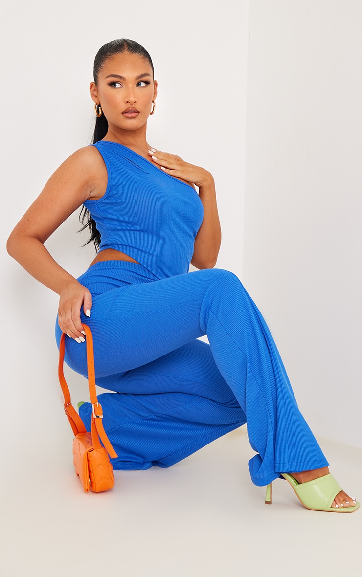 Bright Blue Rib Cut Out Asymmetric Detail Top image 3