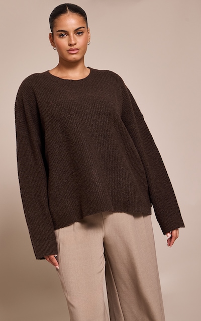 Plus Chocolate Round Neck Knit Raglan Sleeve Sweater