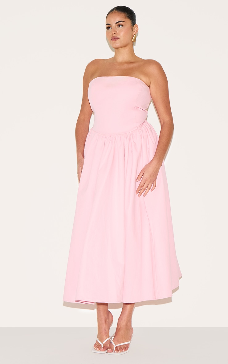 Plus Candy Pink Woven Bandeau Ruched Skater Midaxi Dress image 3